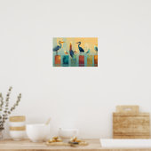 Meerdere zeevogels op palen poster (Keuken)