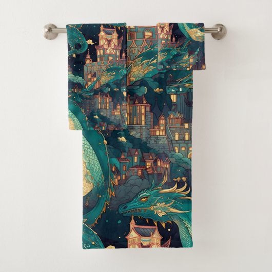 Meerderlijke Blauwgroen dragons en dorp Bad Handdoek (Insitu)