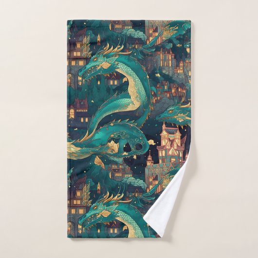 Meerderlijke Blauwgroen dragons en dorp Bad Handdoek (Handdoek)