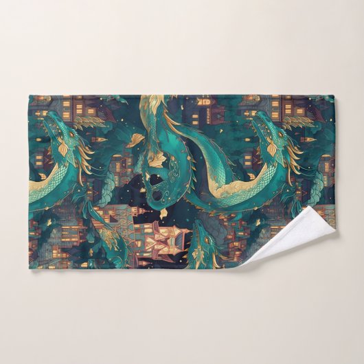 Meerderlijke Blauwgroen dragons en dorp Bad Handdoek (Handdoek)