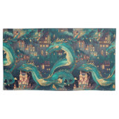 Meerderlijke Blauwgroen dragons en dorp Kussensloop (Voorkant-Links)