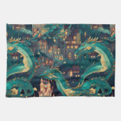 Meerderlijke Blauwgroen dragons en dorp Theedoek (Horizontaal)