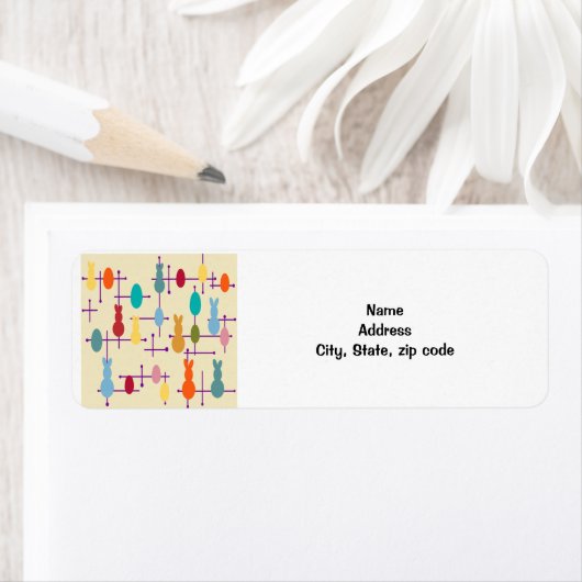 Meereeuwse moderne eieren en Bunnies Etiket (Insitu)