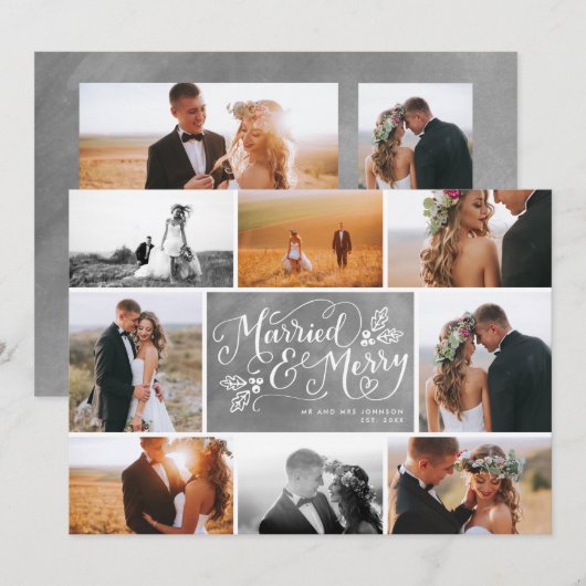 Meerfotocollage feestalk voor huwelijken en groeve feestdagenkaart (Voorkant / Achterkant)