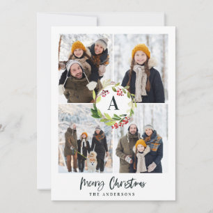 Meerfoto's waterverf floral + kerstmis feestdagenkaart