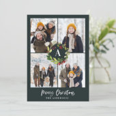 Meerfoto's waterverf floral + kerstmis feestdagenkaart (Staand voorkant)