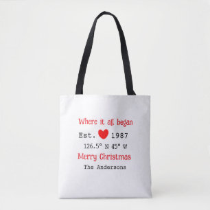 Meerhuis ets. Datum jaar aangepaste coördinaten ro Tote Bag