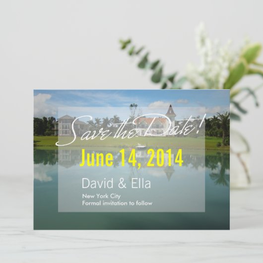 Meerhuis met Steiger Save the Date Aankondiging (Staand voorkant)