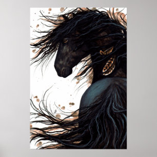 Meerhuispaard Friesian Poster Art van Bihrle