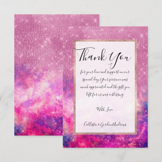 Meerhuisroze Paarse roze glitter Starry Nebula Bedankkaart (Voorkant / Achterkant)