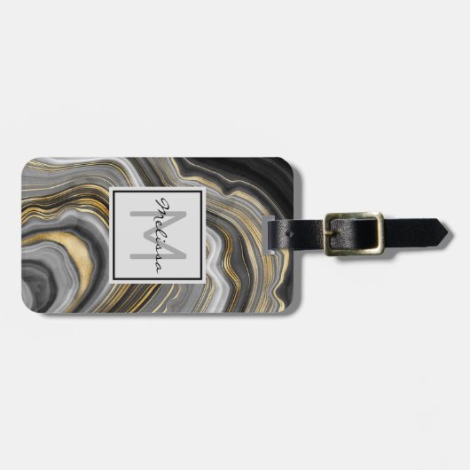 Meerjarig monogram goud en grijze geode minerale g bagagelabel (Voorkant horizontaal)