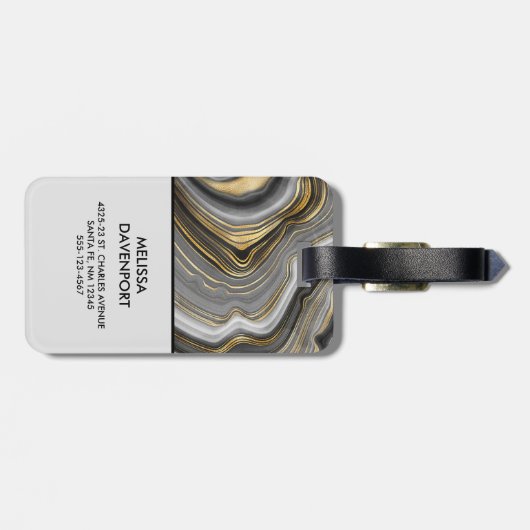 Meerjarig monogram goud en grijze geode minerale g bagagelabel (Achterkant horizontaal)