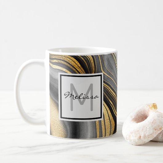 Meerjarig monogram goud en grijze geode minerale g koffiemok (Met donut)
