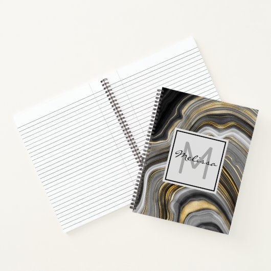 Meerjarig monogram goud en grijze geode minerale g notitieboek (Binnen)