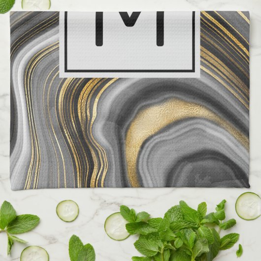 Meerjarig monogram goud en grijze geode minerale g theedoek (Gevouwen)