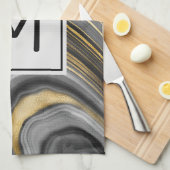 Meerjarig monogram goud en grijze geode minerale g theedoek (Quarter Fold)