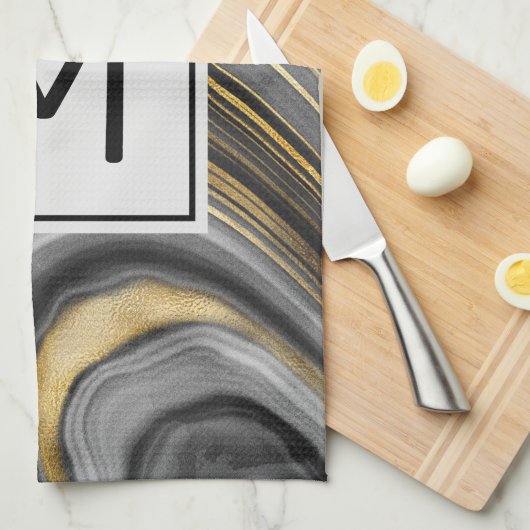Meerjarig monogram goud en grijze geode minerale g theedoek (Quarter Fold)