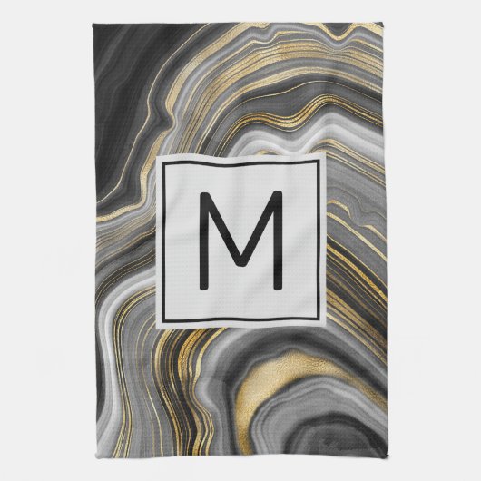 Meerjarig monogram goud en grijze geode minerale g theedoek (Verticaal)