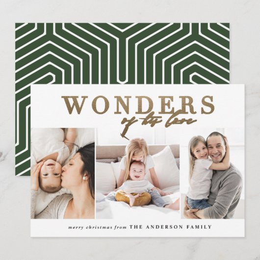 Meerjarig religieus chic gold multi-foto kerstmis feestdagenkaart (Voorkant / Achterkant)