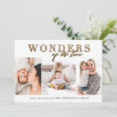 Meerjarig religieus chic gold multi-foto kerstmis feestdagenkaart (Staand voorkant)