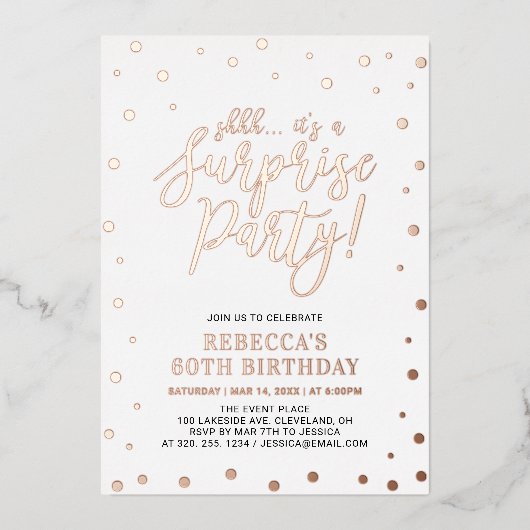 Meerjarig Roos Gold Confetti Verrassingsfeest Folie Uitnodiging (Voorkant)