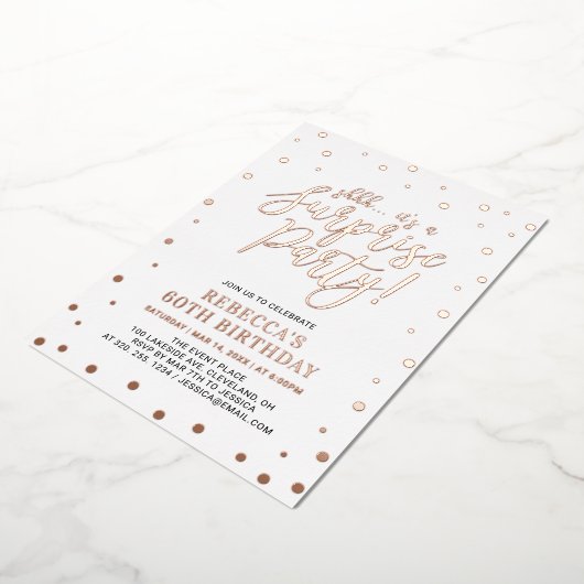 Meerjarig Roos Gold Confetti Verrassingsfeest Folie Uitnodiging (Gedraaid)