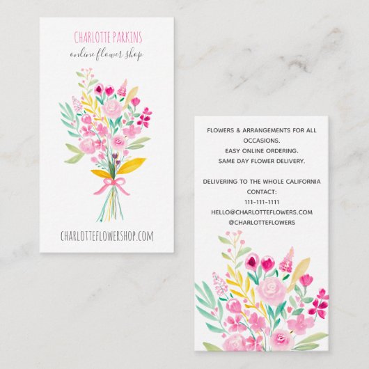 Meerjarige bloemen waterverf bloesem visitekaartje (Voorkant / Achterkant)