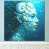 Meerjungfrau in Muscheln - Malerei Stil Canvas Afdruk (Insitu (Houten vloer))