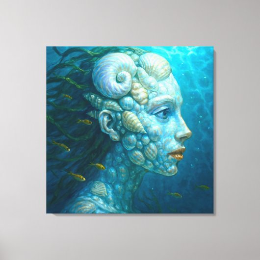Meerjungfrau in Muscheln - Malerei Stil Canvas Afdruk (Voorkant)