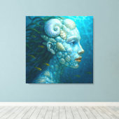 Meerjungfrau in Muscheln - Malerei Stil Canvas Afdruk (Insitu (Houten vloer))