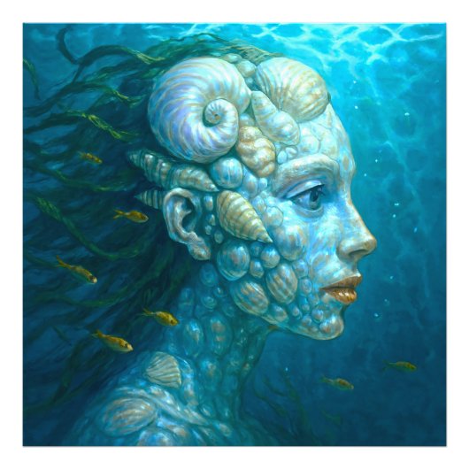 Meerjungfrau in Muscheln - Malerei Stil Foto Afdruk (Voorkant)