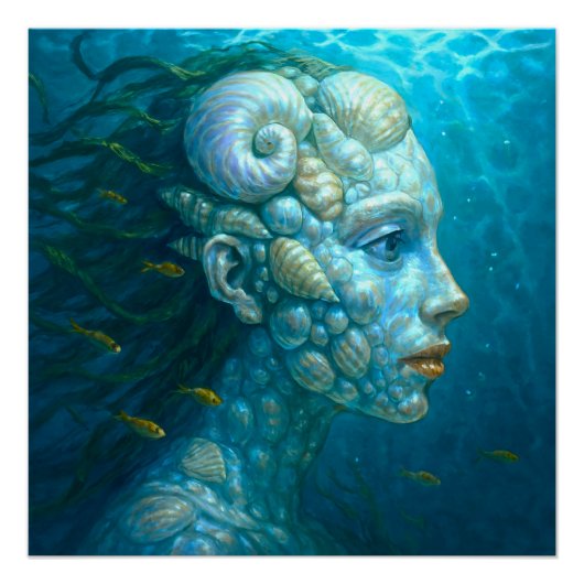 Meerjungfrau in Muscheln - Malerei Stil Perfect Poster (Voorkant)