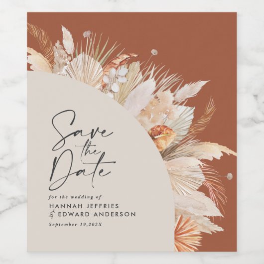 Meerkanaals terracotta pampasgras wijn etiket (Enkel label)