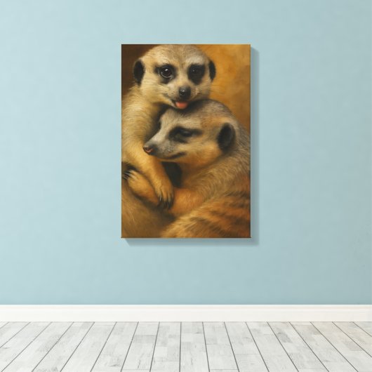 Meerkat Affection Canvas Afdruk (Insitu (Houten vloer))