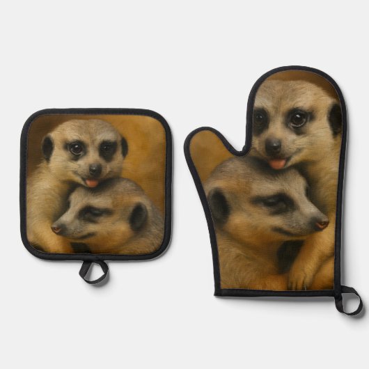 Meerkat Affection Ovenwant & Pannenlap Set (Voorkant)