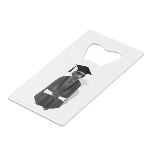 Meerkat Afstuderen met Diploma Creditkaart Flessenopener (Voorkant Gekanteld)