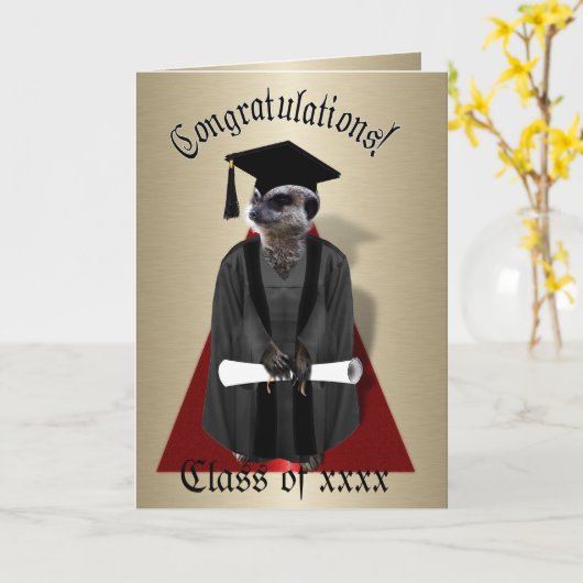 Meerkat Afstuderen W/Gray Gown & Black Sash Kaart (Gele Bloem)