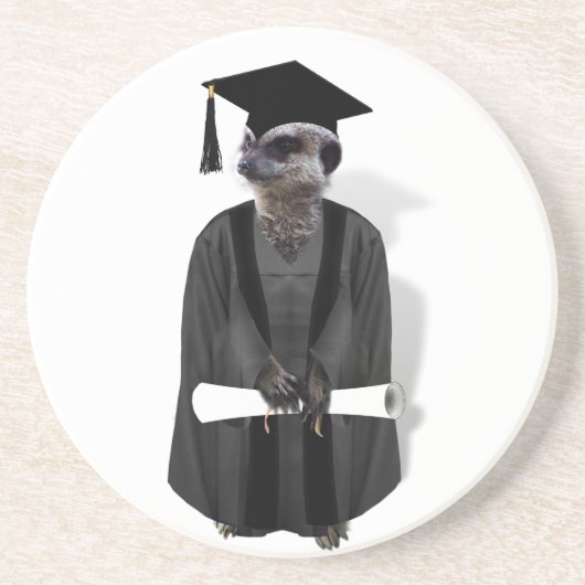Meerkat Afstuderen W/Gray Gown & Black Sash Zandsteen Onderzetter (Voorkant)