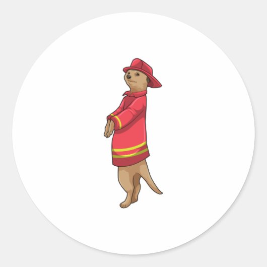 Meerkat als brandweerman met Helmet Ronde Sticker (Voorkant)