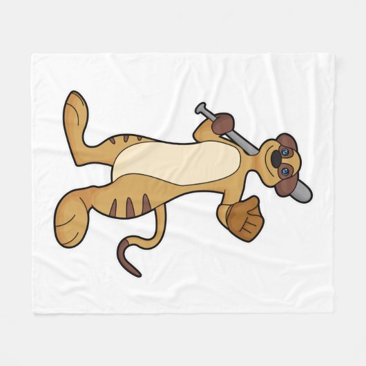 Meerkat als honkbalspeler met honkbalknuppel fleece deken (Voorkant (Horizontaal))