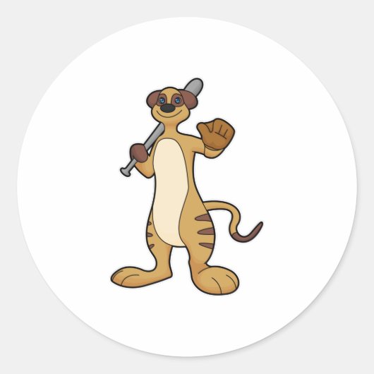 Meerkat als honkbalspeler met honkbalknuppel ronde sticker (Voorkant)