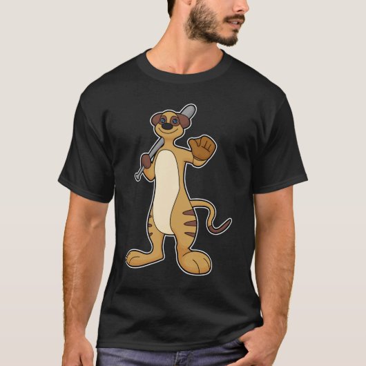 Meerkat als honkbalspeler met honkbalknuppel t-shirt (Voorkant)