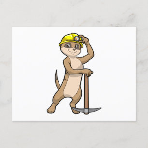 Meerkat als Miner met Pickaxe Briefkaart