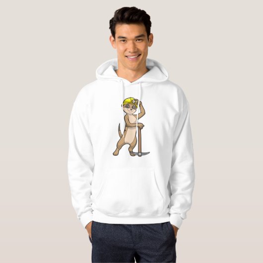 Meerkat als Miner met Pickaxe Hoodie (Voorkant volledig)