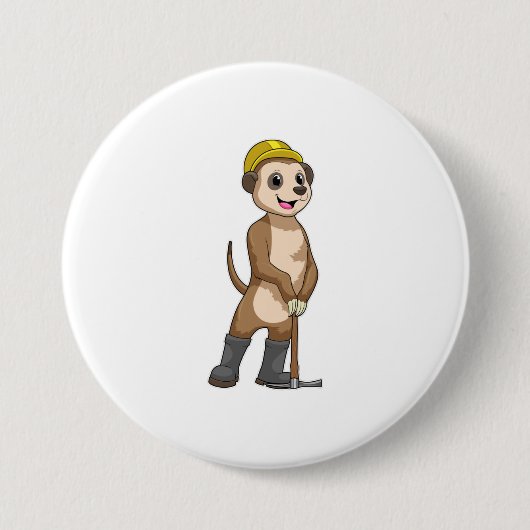 Meerkat als Miner met Pickaxe Ronde Button 7,6 Cm (Voorkant)