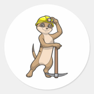Meerkat als Miner met Pickaxe Ronde Sticker