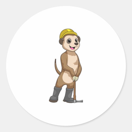 Meerkat als Miner met Pickaxe Ronde Sticker (Voorkant)