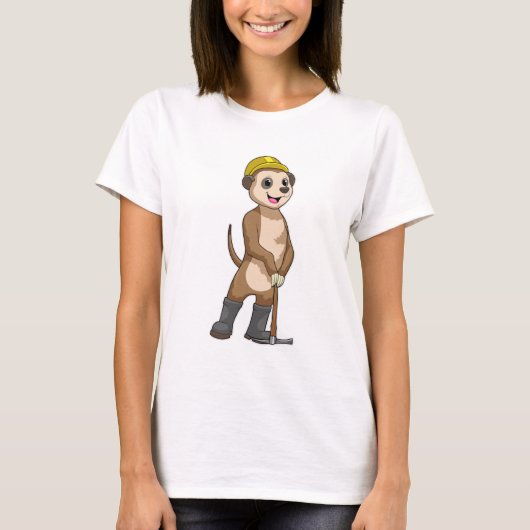 Meerkat als Miner met Pickaxe T-shirt (Voorkant)