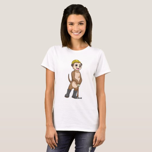 Meerkat als Miner met Pickaxe T-shirt (Voorkant volledig)
