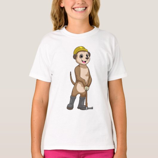 Meerkat als Miner met Pickaxe T-shirt (Voorkant)